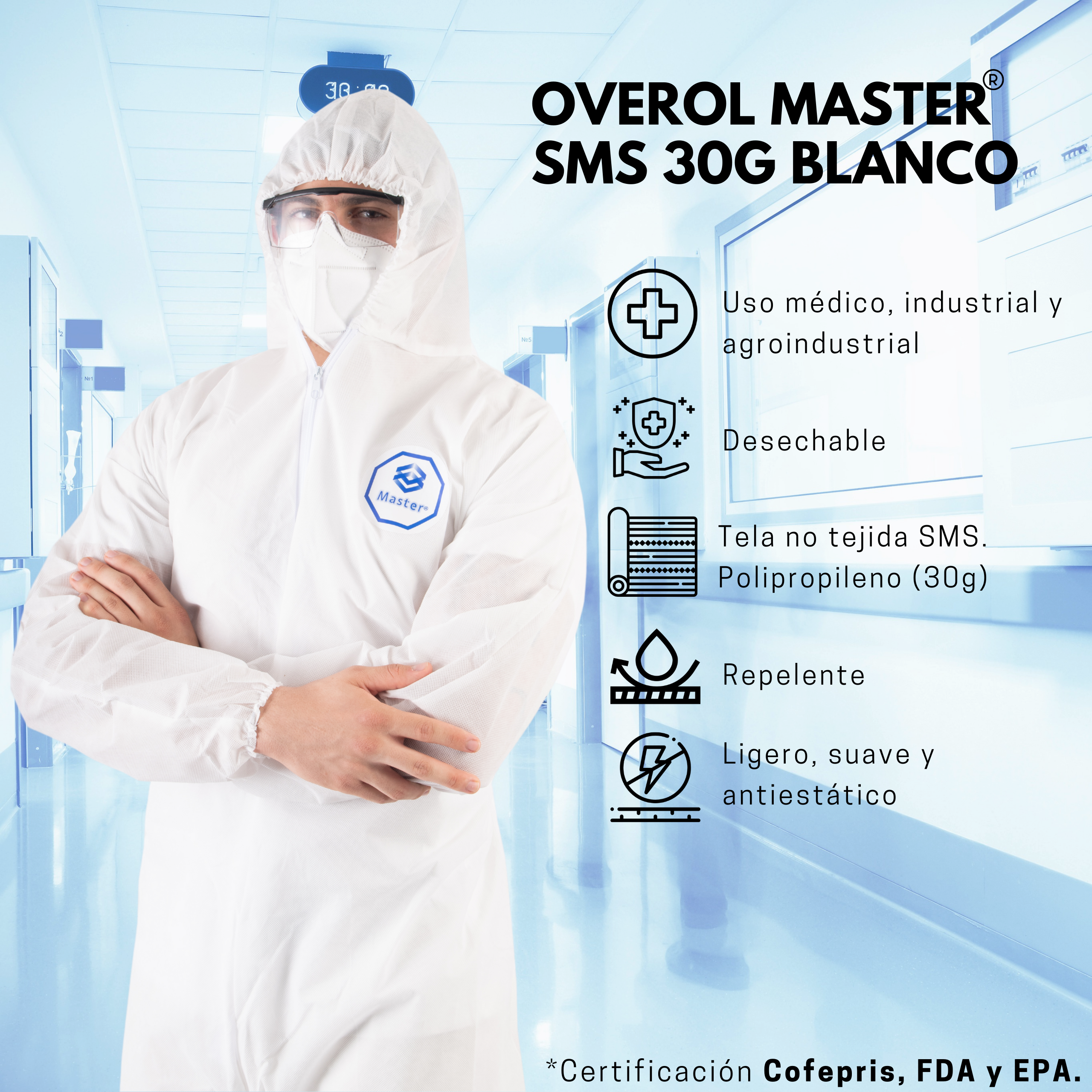 Overol Master Desechable SMS de 30g Blanco