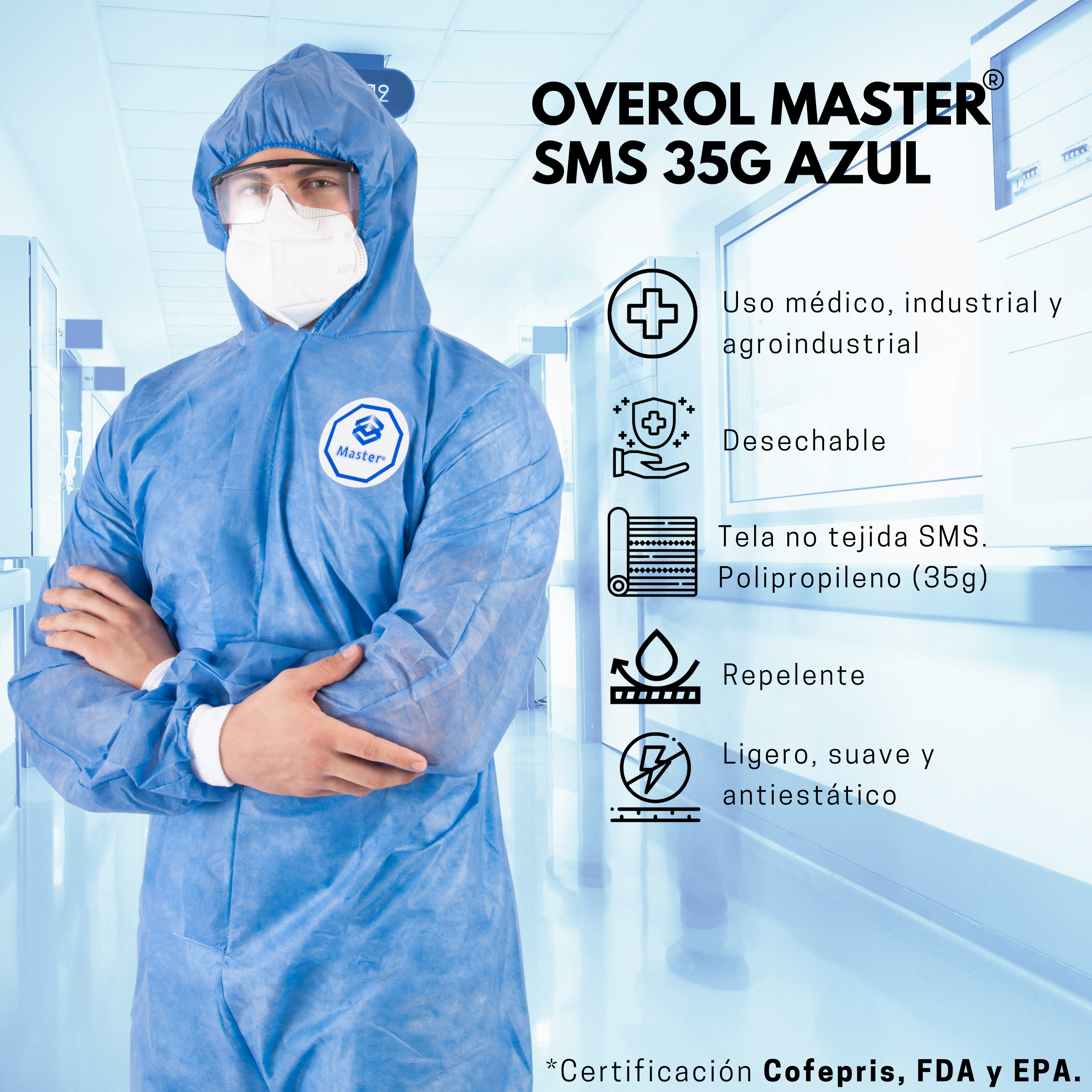 Overol Master Desechable SMS de 35g Azul